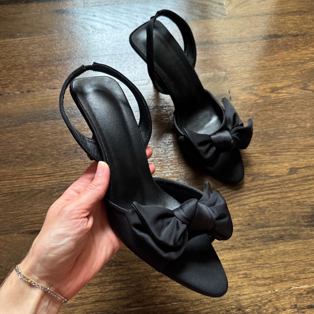 Black Bow Sling Back Heeled Sandals size 41